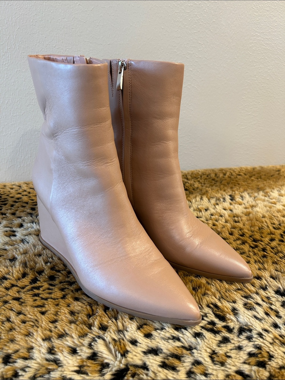 Nordstrom Prince Pointed-Toe Wedge Ankle Boots - Nude Size 7
